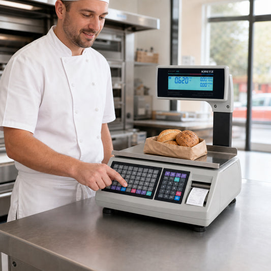 Balanza Kretz Report NX LCD 31 kg — en uso profesional a escala real