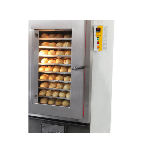 Horno Venâncio Twister 10 bandejas a leña con puerta abierta