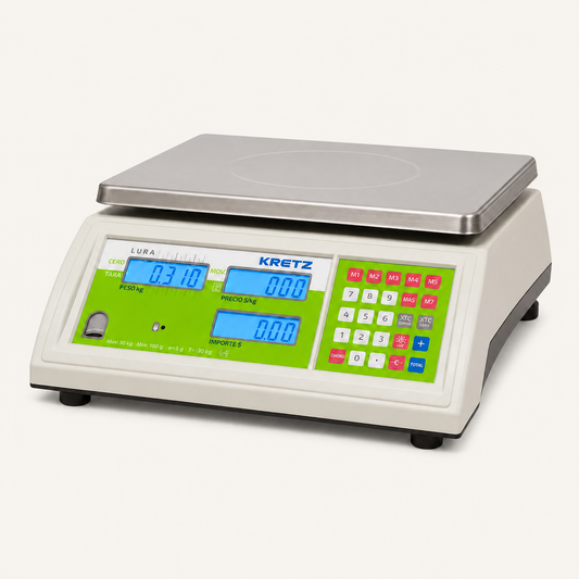 Balanza Kretz Lura 30 kg (corriente y batería) — vista principal a 45 grados