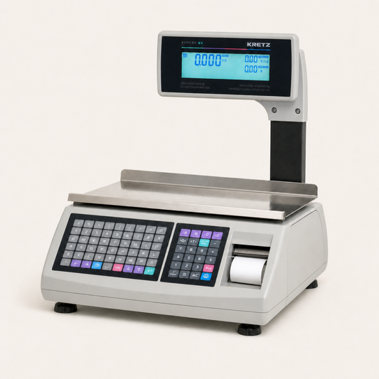 Balanza Kretz Report NX LCD 31 kg — vista principal a 45 grados